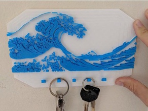 keyholder gran ola de kanagawa llave gancho los hogares casa organización 3d print model - Mito3D
