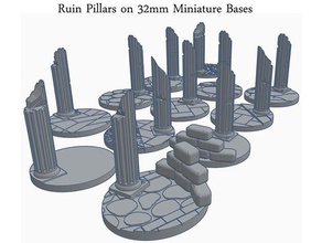 32mm round bases ruin pillars x15 dungeons dragons fantasy tabletop miniatures toy game accessories dd rpg ruins gaming 3d print model - Mito3D