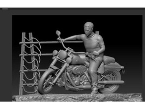 steve mcqueen in la grande fuga sla solo moto carattere diorama film 3d print model - Mito3D