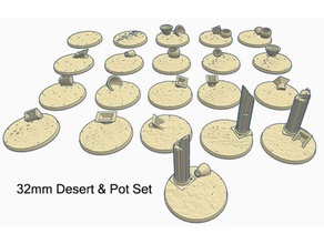 32mm round bases x21 desert theme vases pots dungeons dragons warhammer 40k tabletop miniatures toy game accessories dd minis pillars urns 3d print model - Mito3D
