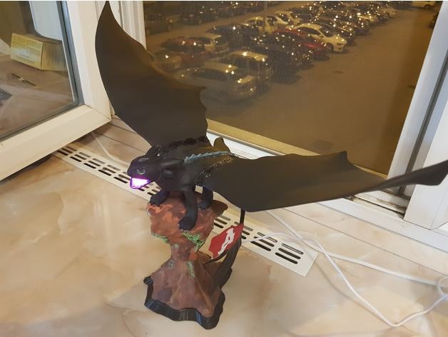 toothless httyd led ışık heykeller ejderha dreamworks animasyon elektronik heykel ejderhanı 3D print model - Mito3D