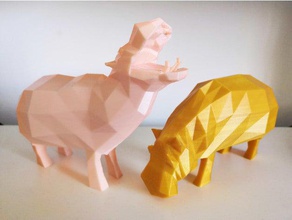 low poly ippopotami frullatore hippo hippopotame hippopotames basso poli la scultura 3d print model - Mito3D