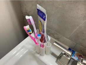 tooth brush station v2 bathroom sink brass knuckles paw teeth cleaning cup paste 3d print model - Mito3D