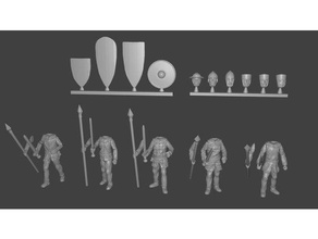 men-at-arms miniatures customizable people bits boardgame dnd miniature head human kings war kow shield tabletop warhammer warrior 3d print model - Mito3D
