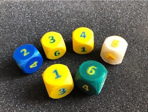 dual color number dice 3d printing tests d6 extrusion material gaming multi-color multicolor multimaterial 3d print model - Mito3D