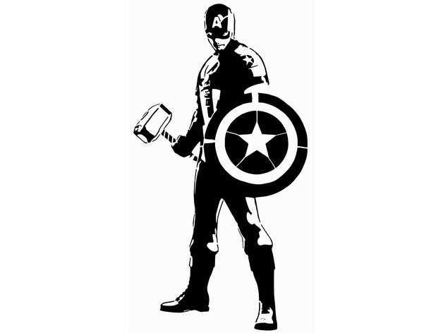 captain america-Schablone 2 d Kunst avengers Endspiel marvel steve rogers thor thors hammer 3D print model - Mito3D