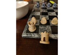 teaser chess set cottage rook piece style demo demonstration wooden 3d print model - Mito3D