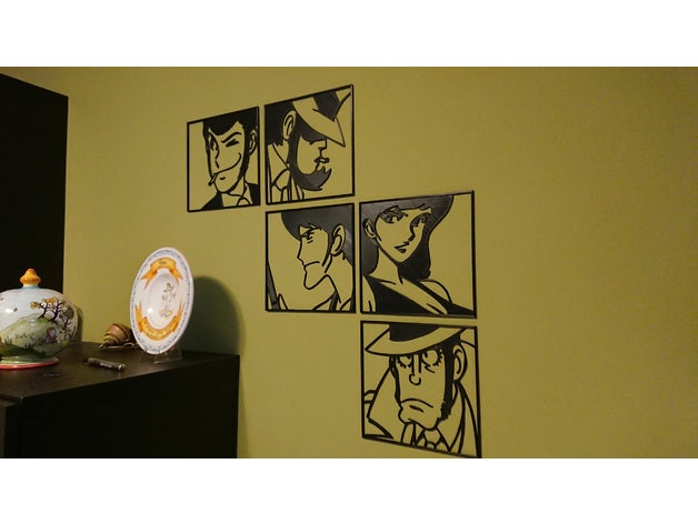 arte de pared monkey punch lupin iii rupan sansei jigen goemon fujiko zenigata Arte en 2d 3D print model - Mito3D