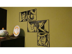 wall art monkey punch lupin iii rupan sansei jigen goemon fujiko zenigata 2d 3d print model - Mito3D