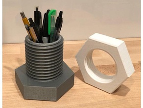 bolt nut pen cup containers office organization openscad pencil holder 3d print model - Mito3D