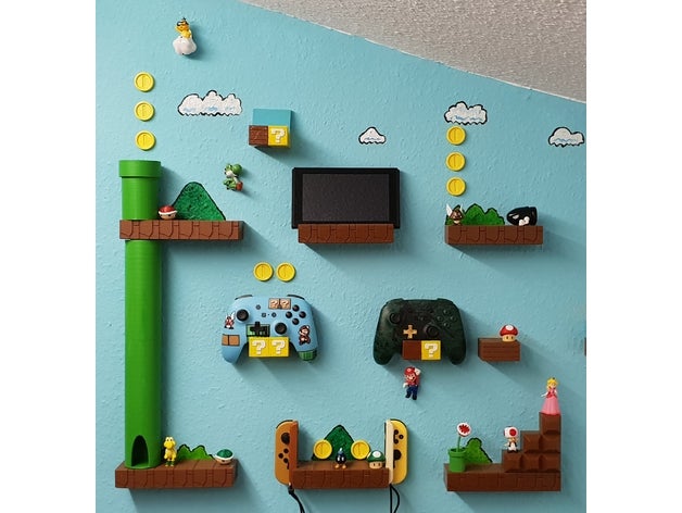 super mario world nintendo switch controller pro de la joie con mur porteur L'impression 3d bowser brique bloc le contrôleur titulaire commutateur supermario support mural 3D print model - Mito3D