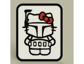 starwars - hello kitty boba fett plaque 2d art 2dart wall bobafett blaster helmet fun funny hellokitty cat lol painting star wars 3d print model - Mito3D