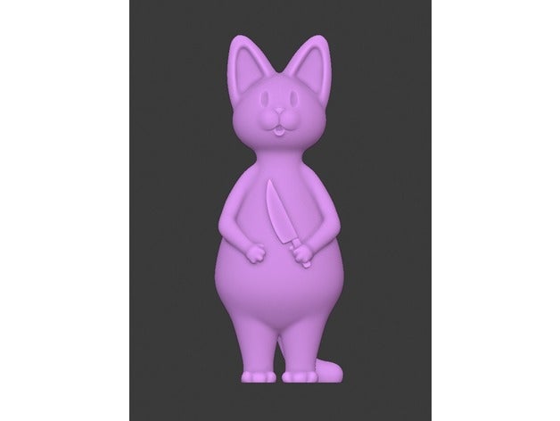 knife cat animals anthro anthropomorphic cute decoration kitty statue threatening toy upright 3D print model - Mito3D