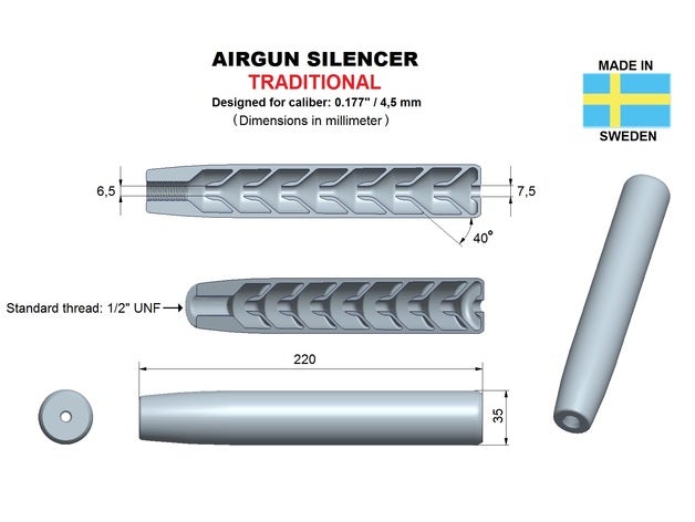 silencer traditional sport & outdoors airgun gun pistol rifle supressor 3D print model - Mito3D