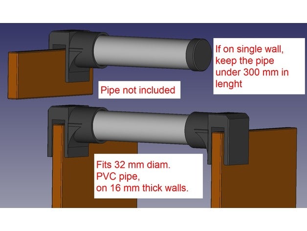pipe wall - quick attachment non permanent diy 3D print model - Mito3D