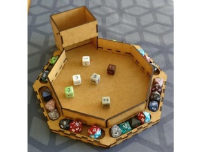 octagonal dice tray built-in tower laser cut toy & game accessories boardgame games 3d print model - Mito3D