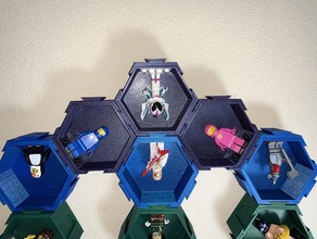 modular hexagonal em cauda de andorinha caixa exibição compatível com lego minifiguras decoração figuras figurine hexágono minifig arte parede 3d print model - Mito3D