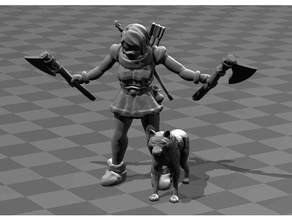 kadın savaşçı çift balta köpek modelleri maceracı dnd fantezi heykelcik mm minyatür masa üstü oyunlar wargaming warhammer fantasy 3d print model - Mito3D