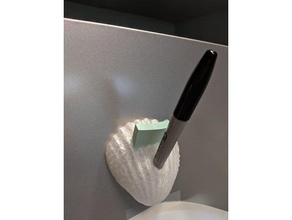 pen & sticky note magnet shell organization fridge magnetic postitholder postit notes seashell sharpie holder 3d print model - Mito3D