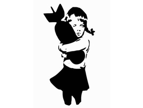girl hugging bomb stencil 2d art banksy rat 3d print model - Mito3D