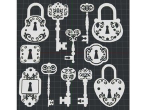 keys locks 2d wall art 2dart antique blockscadsnowflake 3d print model - Mito3D