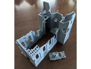 zerstörte Kirche unterstützen-weniger 3d-drucken 1100 15mm zerstört FDW scale-Modell Gelände Krieg wargaming 3d print model - Mito3D