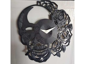 skull & roses de l'horloge 2d art 3d print model - Mito3D