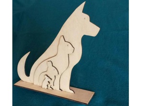 animal silhouette - dog cat rabbit mouse lasercut sculptures inkscape 3d print model - Mito3D