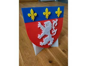escudo de armas la ville lyon, con el apoyo ciudad lyon capa brazos pie monedas & insignias francia francés león 3d print model - Mito3D