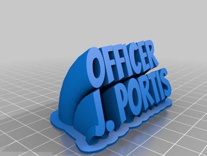 officer j portis name plate electric blue black office customized 3d print model - Mito3D