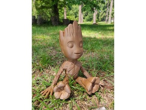 sitting smiling baby groot smoothed solidified reinforced art avengers do not want galaxy gaurdians gala marvel mesh meshmixer mixer neck no more groots petg pla universe wood 3d print model - Mito3D