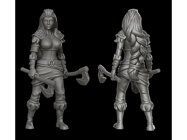 barbarian girl 28mm dnd mini games 3D print model - Mito3D