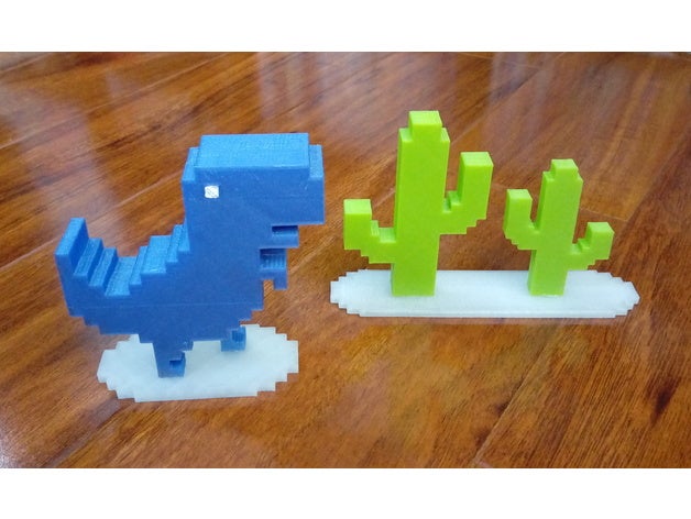 chrome dino toys & games dinosaur google pixel art t-rex 3D print model - Mito3D