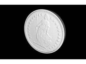 2 swiss francs coins & badges 2fr coin helvetia switzerland 3d print model - Mito3D