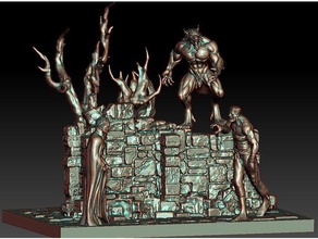 monster mash diorama drácula frankenstein horror monstro lobo 3d print model - Mito3D