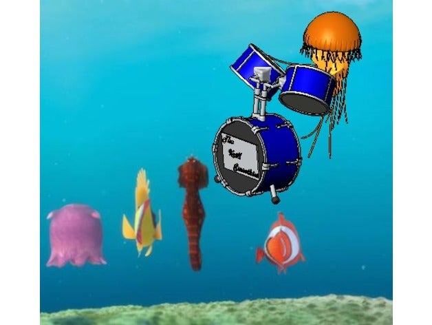 geléia de tocar bateria animais Impressos em 3d água-viva banda tambor tambores coxinha galinha baquetas peixe lâmpada a música musicais instrumento musical instrumentos músico suporte 3D print model - Mito3D