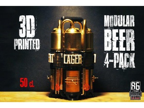 modular cerveja 4-pack comida e bebida a exibição fábrica homebrewing pack embalagem steampunk trigo 3d print model - Mito3D