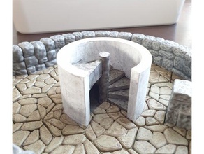 wdhex spiral staircase irregular stone floor toy & game accessories dnd terrain tiles dungeons dragons rpg tabletop 3d print model - Mito3D
