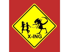 child crossing x-ing sign signs & logos alien fridge magnet funny refrigerator signage xenomorph 3d print model - Mito3D