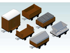 009 gauge 6 simple wagons vehicles 3d print model - Mito3D