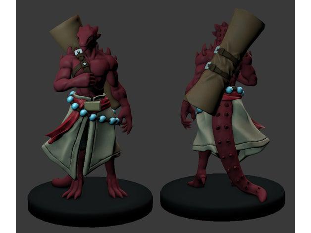 lizardfolk monje en miniatura 3dprintable sangre de dragón dungeons dragons la fantasía tablero mesa 3D print model - Mito3D