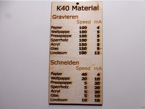 k40 lista materiali 2d art laser lasercut 3d print model - Mito3D