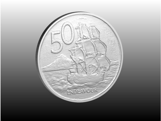 new zealand 50 cents coins & badges coin elizabeth endeavour newzealand queen 3D print model - Mito3D