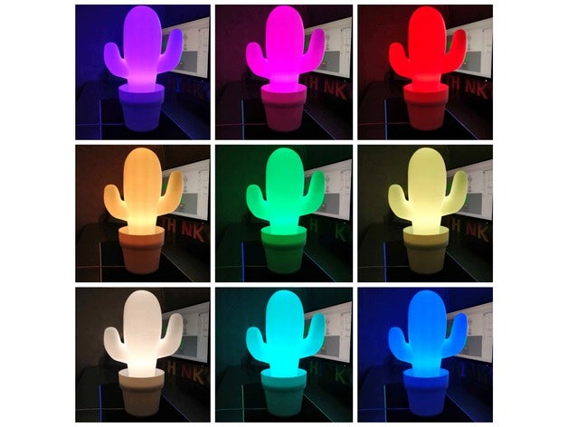 multicolor cactus lamp decor a30 decoration design designproject desk geeetech gift led light model bulb plant pot vase 3D print model - Mito3D
