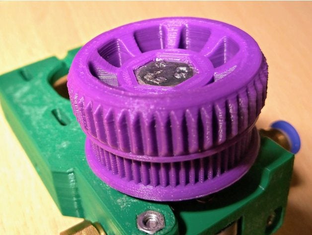 belted extruder v4 printed gear gt2 60 teeth knob 3d printer extruders 3dprinter pulley hobbed reprap upgrade 3D print model - Mito3D