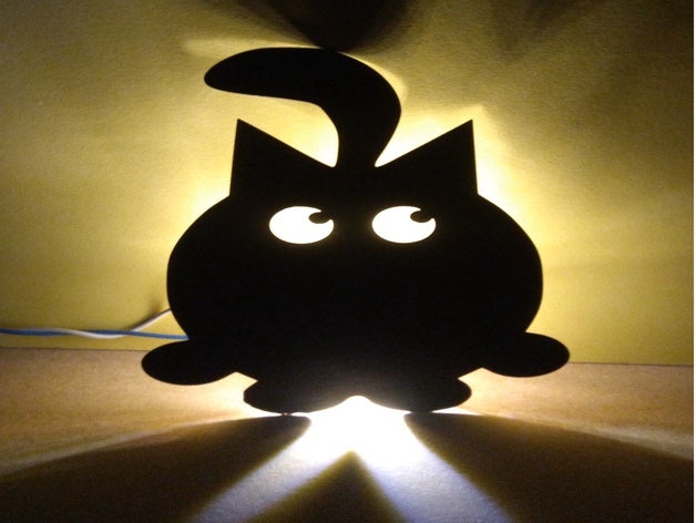 cat wall light decor 2d art decoration lamp led night 3D print model - Mito3D