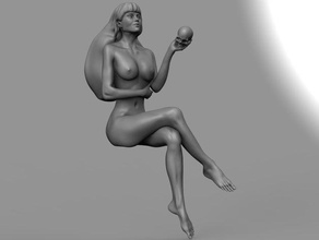 sitting lady skull nsfw sculptures desk desktop evil feet hair legs naked woman 3d print model - Mito3D