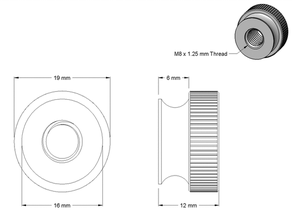 50mm başparmak somun tırtıllı parçalar flanş m5 m6 m8 fındık 3d print model - Mito3D