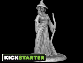 witch - kickstarter model toys & games broom dungeons dragons fantasy female figurine game halloween decoration hat human mage magic magician mini miniature pathfinder rpg sorcerer spring tabletop warhammer woman 3d print model - Mito3D