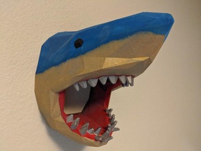 low-poly shark head wall large sculptures animal animals art bust busts ferocious fierce fishing great white hunting mouth ocean sculpture sea creature teeth trophy hanging mount mounted wild 3d print model - Mito3D